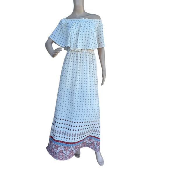 Show Me Your Mumu Hacienda Women Cream Off The Shoulder Flowy Maxi Dress Small - Picture 2 of 8